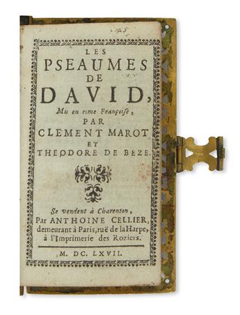 (BIBLE IN FRENCH.)  Les Pseaumes de David. 1675.  Near-miniature edition of the Huguenot Psalter, in openwork brass casing.